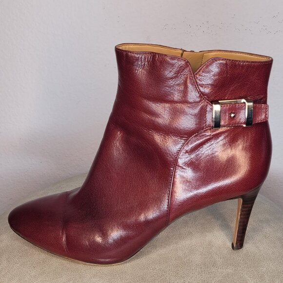 Nine West Burgundy Leather Heeled Ankle Boots – Size 12M - Picture 8 of 12